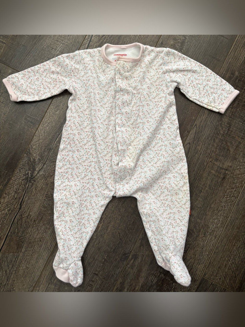 Magnetic Me One Piece Baby Girl Sleeper Sz 3-6mo Floral Easy Soft Magnetic Close
